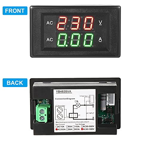Volt Amp Meter 500V 200A Voltmeter Voltage and Current Meter Digital Dual Display, 0.39 Inches LED 2 in 1 Multimeter, 2 Wire Voltage Amperage Tester Gauge with Current Transformer (3 Pieces)