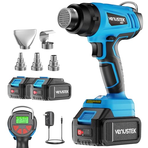 20V Cordless Heat Gun with 2 x 4.0Ah Batteries (122℉–1022℉) Fast-Heating Hot Air Gun Kit with Screen Display Variable Temperature Wind Speed, Portable Heat Gun for Shrink Tubing Vinyl Wrap - color: Blue