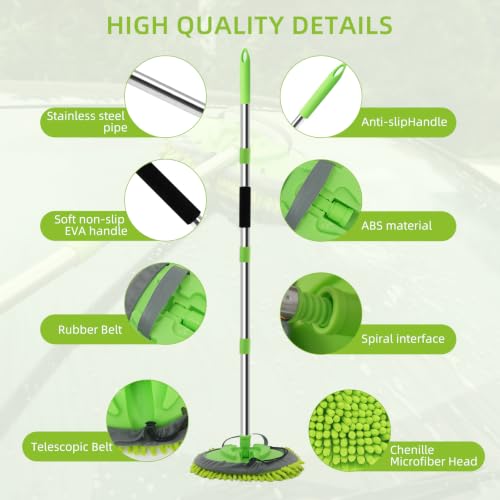 62" Car Wash Brush Kit Mitt Mop Sponge with Long Handle, Chenille Microfiber Car Cleaning Brush Kit, Windshield Window Squeegee, Car Care Kit of Scratch-Free Replacement for Cleaning Car, RV, Truck - size: 7 Pack