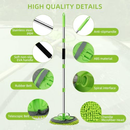 62" Car Wash Brush with Long Handle Chenille Microfiber Car Wash Mop Mitt, Wheel Brush, Windshield Window Squeegee, Car Duster Microfiber Towel, Gloves, for Cleaning Cars, RV, Truck, Boat - size: 11 Pack