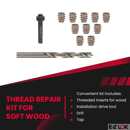 E-Z LOK E-Z Hex Thread Repair Kit for Soft Wood Flush Threaded Inserts M6-1.0 x 13mm, Drill, Installation Tool - size: M6-1.0 x 13mm, style: Flush