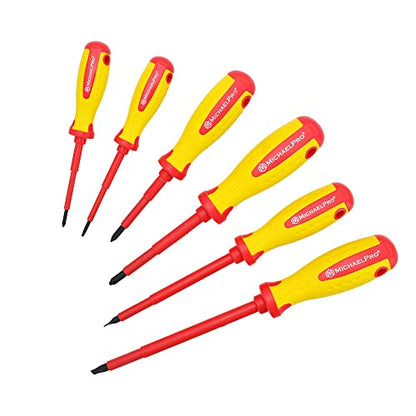 MichaelPro 6-Piece 1000V VDE Insulated Screwdriver Set, Electrician Tools, Slotted and Phillips Screwdrivers with Magnetic Tips, CR-MO Steel, 10,000V Tested and Certified for Electrician Safety - size: 6-Piece Phillips and Slotted Screwdrivers