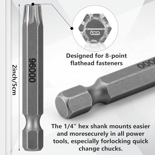 MorningRo 4Pcs Spider Driver Bits 2 in, S2 Steel Magnetic 8 Point Star | Fits 8 Point Flathead Fasteners, Headlok Compatible, 1/4 in Hex Shank, Impact Ready, 4 Pack