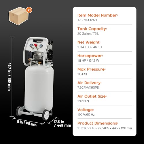 Albott 20 Gallon Electric Air Compressor, 1.8 HP Vertical Wheeled Tank | Oil-Free Air Compressor with Copper Motor 120 PSI Max Garage Air Supply Pneumatic Tool Tire Inflation Use - style: 20 Gal