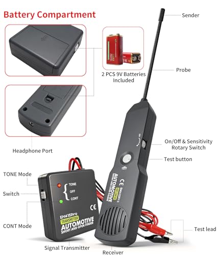 EM415Pro Wire Tracer Electrical Automotive Open & Short Finder With Battery, 6-42V DC Circuit Tester Automotive Circuit Breaker Finder Fault Probe Wire Tracker Electrical for Car, Boat,Trailer