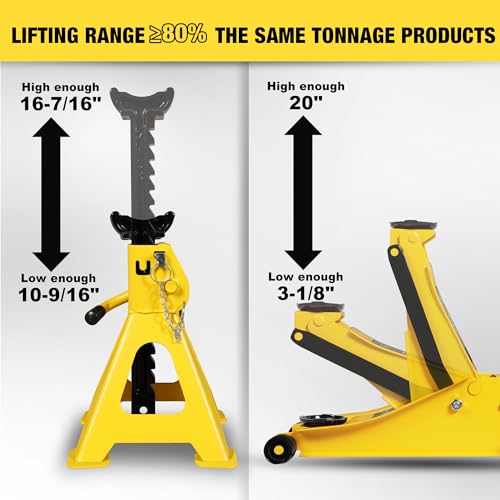 YELLOW JACKET 3 Ton Low Profile Hydraulic Floor Jack with 3 Ton Double Locking Jack Stands