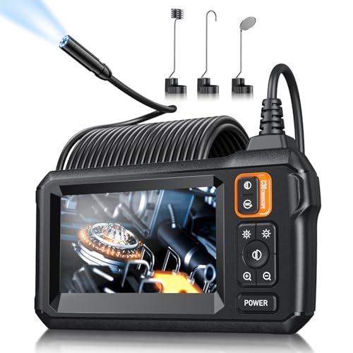 Endoscope Camera with Light, Inspection Borescope Camera with 4.3" IPS Screen, 1920P HD with 8 LED Lights, 32.8FT Semi-Rigid Cord Bore Scope, IP67 Waterproof Endoscope for Sewer, Tools(Orange) - style: 32.8FT Single Lens