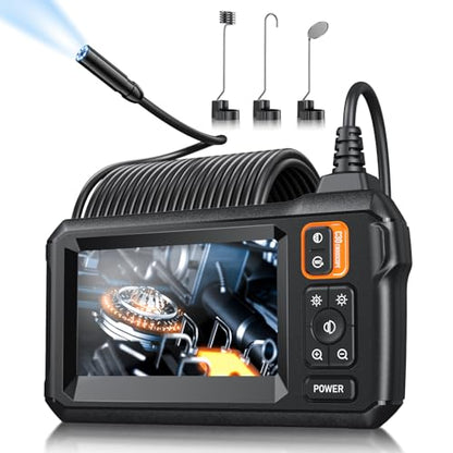 Endoscope Camera with Light, Inspection Borescope Camera with 4.3" IPS Screen, 1920P HD with 8 LED Lights, 32.8FT Semi-Rigid Cord Bore Scope, IP67 Waterproof Endoscope for Sewer, Tools(Orange) - style: 32.8FT Single Lens