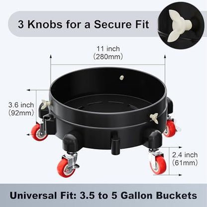 2-Pack Professional Car Wash Bucket Dolly Detailing Station, 310 lbs Heavy Duty Reinforced Polymer Bucket Stand, 5 Swivel Casters & 2 Brakes, Fits 5 Gallon Buckets, 2 Wash Mitts Included