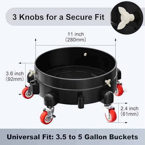 Heavy Duty 5 Gallon Bucket Dolly with 5 Swivel Casters, Professional Rolling Water Bucket Creeper for Car Detailing & Washing, 310 lbs Capacity, 2 Locking Brakes, Includes Premium Wash Mitt
