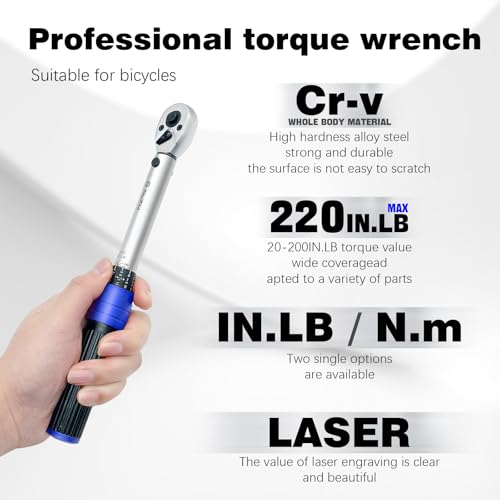 SuZhi 1/4-inch Drive Click Small Bike Torque Wrench 20-220in.lb / 2.3-24.9Nm Alloy Aluminum & Cr-Mo Material for Garage Bicycle & Car Maintenance,Small Engine, Bolt & Nut.