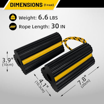 ROBLOCK Heavy Duty Wheel Chocks, Rubber Wheel Block Non-Slip Base with Nylon Rope Yellow Reflective Tape - 1 Pair Black, Wheel Stoppers for Travel Trailers, RV, Aircraft, Car, Camper, Truck - color: 2pack
