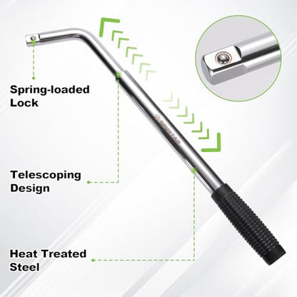 Spurtar Telescoping Lug Wrench Extendable Wheel Brace Lug Nut Wrenchs Tire Repair Tools Wheel Nut Remover 1/2 Drive with 17/19mm and 21/23mm Sockets Storage Canvas Pouch for Car, Van, Truck, Caravan - size: Telescoping