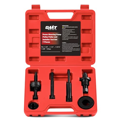 Orion Motor Tech OMT Power Steering Pump Pulley Puller Installer Tool Set | Pump Pulley Remover Installer Tools Compatible with Ford, GM, and Chrysler Vehicles, Red Case - color: Red