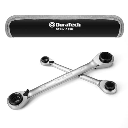DURATECH 4-in-1 Reversible Ratcheting Box Wrench Set, SAE, 2-Piece | Double Box End, 5/16, 3/8, 7/16, 1/2-INCH & 9/16, 5/8, 11/16, 3/4-INCH, CR-V Steel, Matte Chrome Plated, Rolling Pouch - style: Regular & SAE