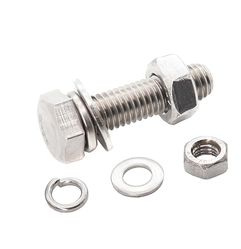 10-Pack M6 x 12mm Hexagon Screws Hex Bolts with M6 Hex Nuts M6 Flat Washers/Spring Lock Washers Set, 304/18-8, Plain Finish - size: M6 x 12mm 40pcs