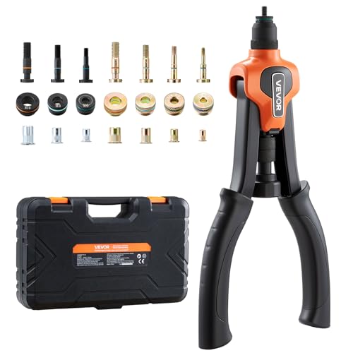 VEVOR Rivet Nut Tool Kit, 14-Inch Two-Handed Rivnut Tool Kit, with 7 Mandrels and 70 Nuts, Metric and SAE Size M6, M8, M10, 10-24, 1/4-20, 5/16-18, 3/8-16 UNC, with a Carrying Case, for Home, Auto - size: 14", style: RIVET NUT TOOL
