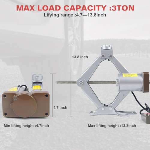 Electric Car Jack 3 Ton Scissor Jack, 12V Electric Portable CarJack, Electric CarJack Kit with Impact Wrench, Scissor Jack for Cars, Electric Floor HydraulicJack for Lifting Cars - size: 3T