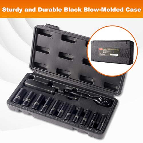 Reniteco 13-Piece 1/4" Drive Socket Set, SAE (3/16"- 11/32"), Deep Sockets, 72-Tooth Ratchet Wrench, Drive Spinner Handle, 6 Point Design, Cr-V - size: 1/4" 13 PCS SAE