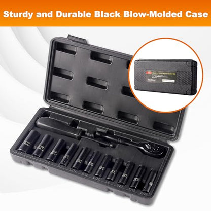 Reniteco 13-Piece 1/4" Drive Socket Set, SAE (3/16"- 11/32"), Deep Sockets, 72-Tooth Ratchet Wrench, Drive Spinner Handle, 6 Point Design, Cr-V - size: 1/4" 13 PCS SAE