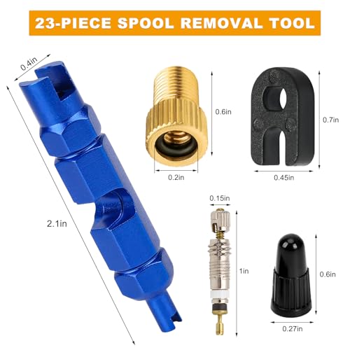 23 PCS Presta Valve Core Repair Kit, Tubeless Valve Cores with Caps Remover Adapter, Presta Valve Core Replacement Kit for Tubeless Road MTB Bike Tires, Car Accessories