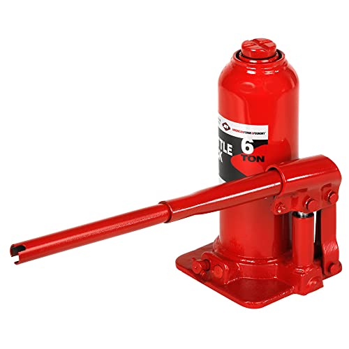 AFF Super Duty 6 Ton Hydraulic Bottle Jack, Manual, Welded Cylinder, High-Grade Steel Construction, Forged and Welded Base, 3606, Black,Silver,Red,White