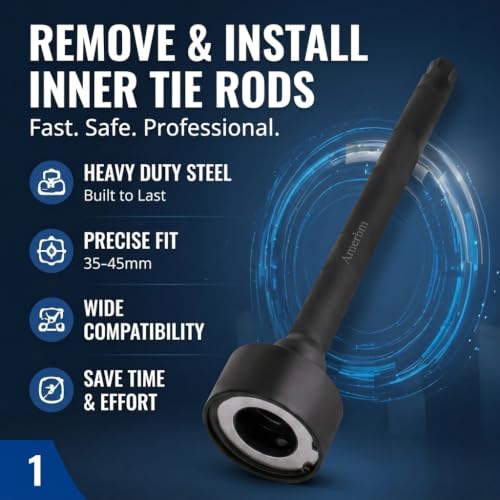 Universal Inner Tie Rod Removal Tool, 35mm-45mm Heavy Duty Tie Rod Removal Tool & Slotted Inner Tie Rod Tool, 30mm Drive Tube Master Tie Rod Puller Wrench for Cars, Light Trucks, SUVs