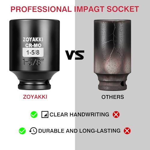 1/2" Drive 1-5/8" Deep 6 Pt CR-MO SAE Impact Socket for Axle Nuts - size: 1-5/8"in., style: 1/2" Drive Deep