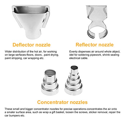 Heat Gun Nozzles Kit, SEEKONE Hot Air Gun Attachments 7 Pieces Stainless Steel Accessories Air Outlet Diameter 35mm / 1.377inch