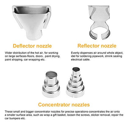 Heat Gun Nozzles Kit, SEEKONE Hot Air Gun Attachments 7 Pieces Stainless Steel Accessories Air Outlet Diameter 35mm / 1.377inch