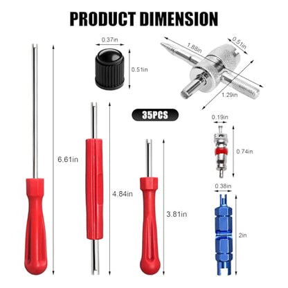 35PCS Valve Stem Puller Installer Tool Kit, Valve Cores & Caps with 4-Way Tool Single and Dual Single Head Remover, Universal Tire Stem Remover Valves Repair Tools for Most Cars