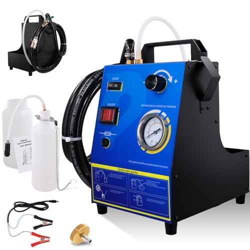 Automatic Electric Brake Bleeder Kit, 12V One Person Brake Fluid Vacuum Pressure Bleeder Air-Free Filling with Master Cylinder Adapter & 1L Waste Oil Bottle for Cars Trucks Motorcycles