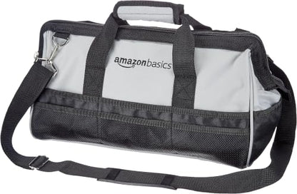 Amazon Basics Durable Wear-Resistant Tool Storage Bag with Adjustable Shoulder Strap,Portable Tool Organizer,16 in,Black & Grey,(Pack of 8) - size: Large Standard Bag (Pack of 8)
