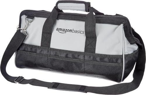 Amazon Basics Durable Wear-Resistant Tool Storage Bag with Adjustable Shoulder Strap,Portable Tool Organizer,16 in,Black & Grey,(Pack of 8) - size: Large Standard Bag (Pack of 8)