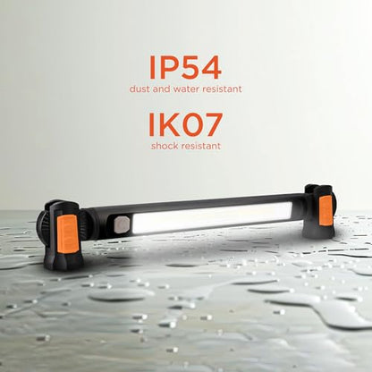 BLACK+DECKER Magnetic LED Light Bar & 2600mAh Power Bank, Adjustable 1400 Lumens COB Utility Work Light, 4 Modes, 360° Rotation, Dual Hooks, IK07 Shock-Resistant, Indoor/Outdoor IP54 Weather-Resistant