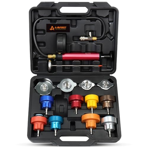 Coolant Pressure Tester Kit, Manual Pump Radiator Pressure Tester and Adapters Work on Cooling System Leak Down Test for Cars Motorcycles Trucks Airlifts, 14PCS Automotive Tools Black - color: Black Case