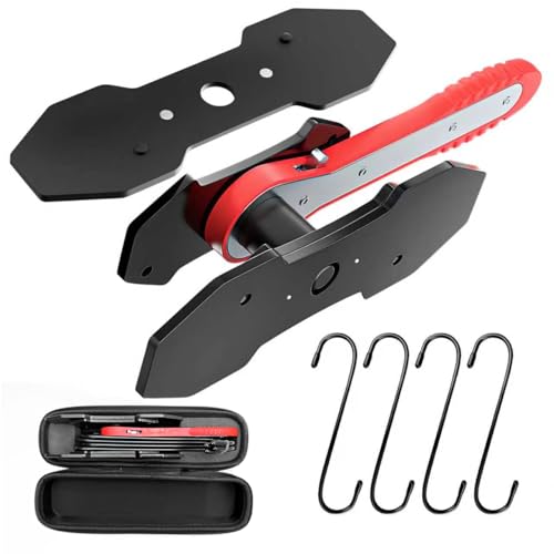 Brake Caliper Compression Tool Kit, Caliper Piston Compressor Tool, 360° Ratchet Piston Press with 4 Hooks & 2 pcs Large Steel Plate for Single Twin Quad Sextuplet Piston Disc Brake Caliper (Red)