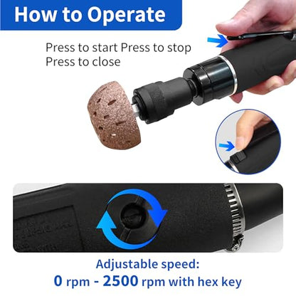 Air Tire Repair Polish Patch Kits-2500 RPM Low Speed Air Tire Buffer | Includes Tire Grinder Inner Liner Scraper, Tire Patch Roller and 3 Pcs Tungsten Steel Buffing Wheels 40mm 55mm