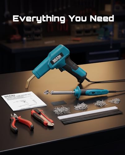 SEESII 150W Plastic Welder Welding Kit, 2 in 1 Hot Stapler Plastic Repair Kit with 60W Soldering Iron, Staples, 20PCS Plastic Rods & Pliers for Car Bumper Crack, Kayak, Dashboard, Plastic Toys Repair
