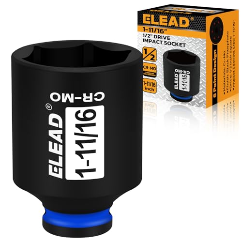ELEAD 1/2" Drive Deep Impact Socket, 1-11/16 inch SAE 6 Point 1/2-inch Drive Impact Axle Nut Sockets, CR-MO Nut Socket Set, Oil Filter Sockets, Tools for Easy Removal of Axle Shaft Nuts - color: 1-11/16 Inch