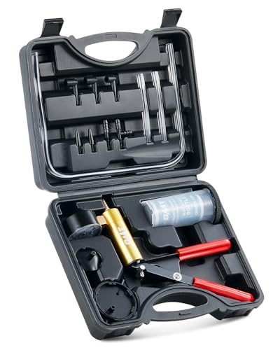 OMT One-Man Brake Bleeding Kit with Hand Vacuum Pump and Dial Gauge, Black | High Grade Aluminum Alloy Fluid Evacuation System; Resilient PVC Tubing and Connectors; Great for Multi-Vehicle Servicing - color: Black