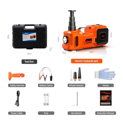 Car Jack Electric Hydraulic Jack 5Ton 155-450mm 3in1 Lift Inflator LED Light 12V Portable Outdoor Home Emergency Tire Change Roadside Rescue Tool - size: 5T-Rocker Switch-Jack+Pump+Light