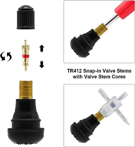 ZHSMS Valve Stem Puller Installer Tool, 5Pcs TR412, 5Pcs TR413, 5Pcs TR414 Tire Snap in Short Rubber Valve Stem, 4 Way Valve Core Remover, Single Head Tire Valve Core Remover Installer Tool(40Pcs) - size: 40 PCS