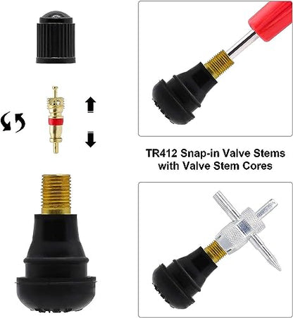 ZHSMS Valve Stem Puller Installer Tool, 5Pcs TR412, 5Pcs TR413, 5Pcs TR414 Tire Snap in Short Rubber Valve Stem, 4 Way Valve Core Remover, Single Head Tire Valve Core Remover Installer Tool(40Pcs) - size: 40 PCS