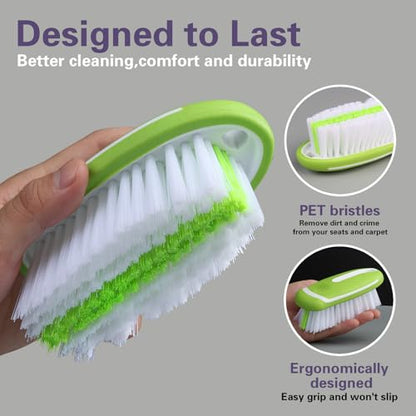 Carpet Cleaning Brush & Upholstery Brush Set, Hard Bristle Carpet Scrub Brush, Rug Brush, Couch Cleaner Brush, Fabric/Leather Detail Brush for Car, Home & Outdoor Furniture (Green) - color: Green