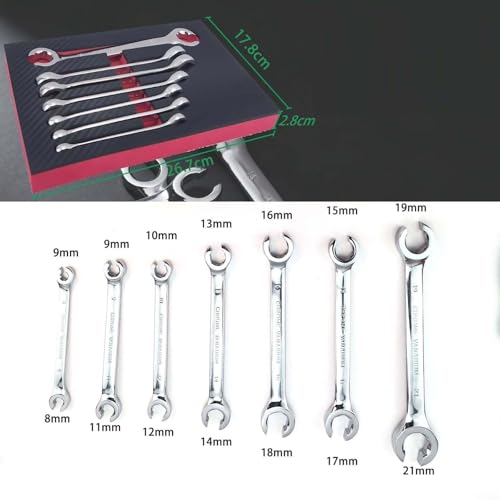 7PCS 6-21mm Double-End Metric Flare Nut Wrench Set in Chrome Vanadium Steel, for Automotive Fuel Brake Air Conditioning and Plumbing Jobs
