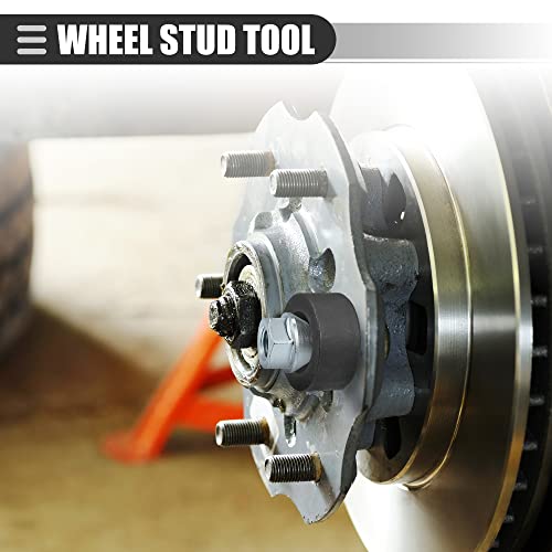 Motoforti Universal Wheel Stud Installer Tool, Tire Stud Tool, M12x1.25 M12x1.5 M14x1.5, Iron, with 3/4" Hex Wheel Lug Nuts, Silver Tone, 1 Set