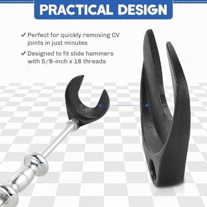 Inner CV Axle Removal Tool 48mm with Nut for Front Wheel Drive Vehicles | Front Wheel Drive Axle Pulley Attachment Fits Slide Hammers with 5/8-inch x 18 Threads, CV Joint Fork Removal Adapter