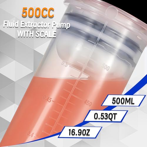 500CC Fluid Extractor Pump Kit with 28" Soft Hose & Two 12" Extension Tubes | Brake Fluid Manual Oil Change & Fill Syringe, Oil Syringe Powerful Suction Pump for Cars, Boats, Lawn Mowers, Golf Carts