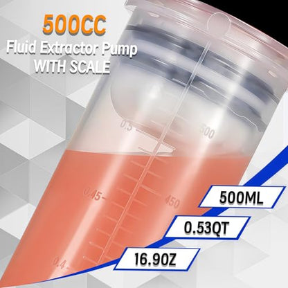 500CC Fluid Extractor Pump Kit with 28" Soft Hose & Two 12" Extension Tubes | Brake Fluid Manual Oil Change & Fill Syringe, Oil Syringe Powerful Suction Pump for Cars, Boats, Lawn Mowers, Golf Carts
